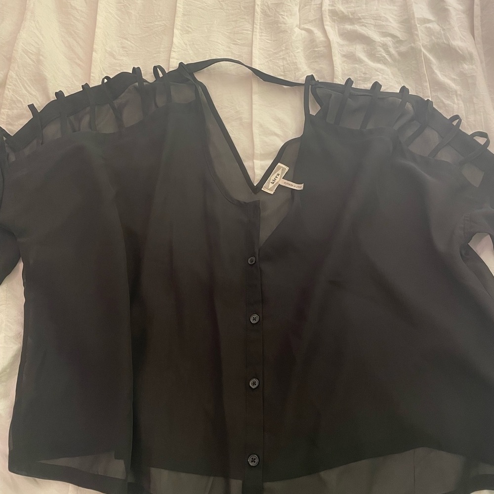 Urban Outfitters Black Sheer Cutout Blouse